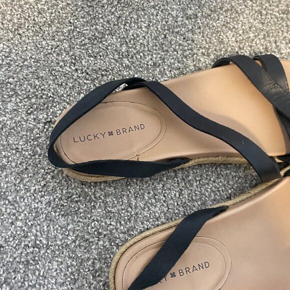 Lucky Brand Darli Espadrille Slingback Flat Sandal Black Leather Upper Size‎ 10 - Picture 3 of 7